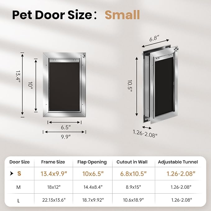 Aluminum Cat Door Interior Door, Pets Up to 22 lb | Rust Proof Heavy Duty Small Doggie Door for Exterior Doors, 2 Soft Magnetic Flaps, Sliding Closing Panel, Easy Installation