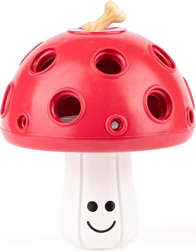 Fuzzl Eco Rubber Magic Shroom Puzzle Enrichment Toy - Red - Long Lasting Dog Treat Toys for Aggressive Chewers Strong Dog Toy for Dogs Durable Puppy Toys