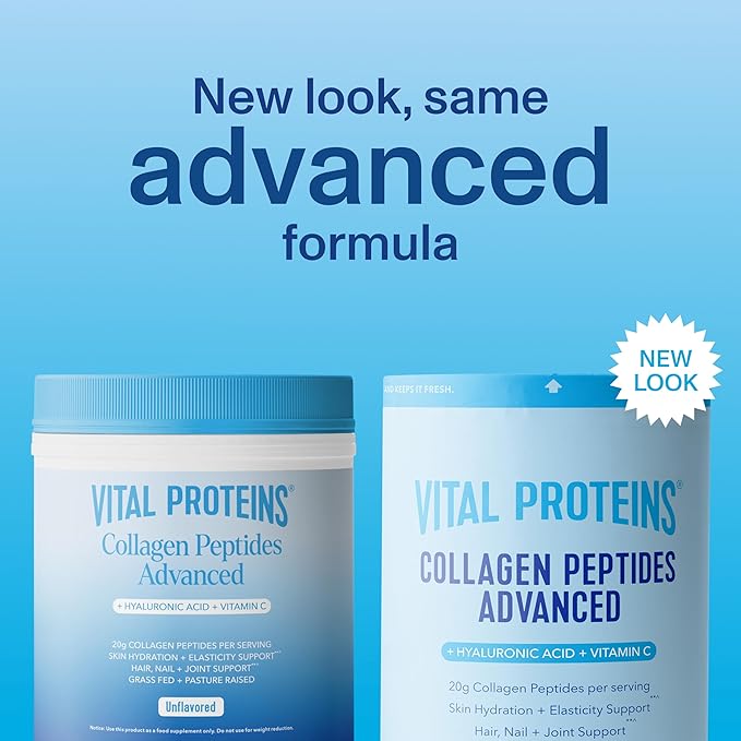 Vital Proteins Collagen Peptides Powder Advanced with Hyaluronic Acid & Vitamin C, Collagen Supplements, Unflavored, 13 Servings