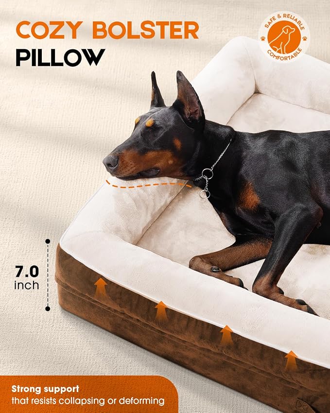 Upvilla Orthopedic Dog Bed, Four-Sided Medium Dog Sofa,Washable Cover Brown | Removable Waterproof Dog Bed Cover, Egg-Crate Orthopedic Foam, Built-In Carry Handle, Indoor Small Pet Beds, Cat Beds
