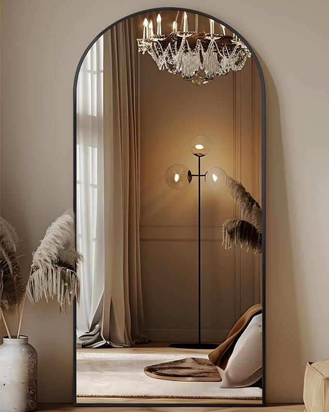 Antok 68" x26” Arched Full Length Floor Mirror, Black Aluminum Frame, Free Standing/Wall Mount/Leaning for Bedroom, Living Room, Dressing Room
