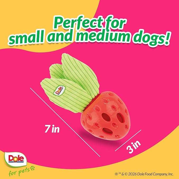 Dog Puzzle Toy with Crinkle Squeak Insert, Dog Enrichment Toys, Strawberry Dog Treat Toy, Great Mental Stimulation for Dogs