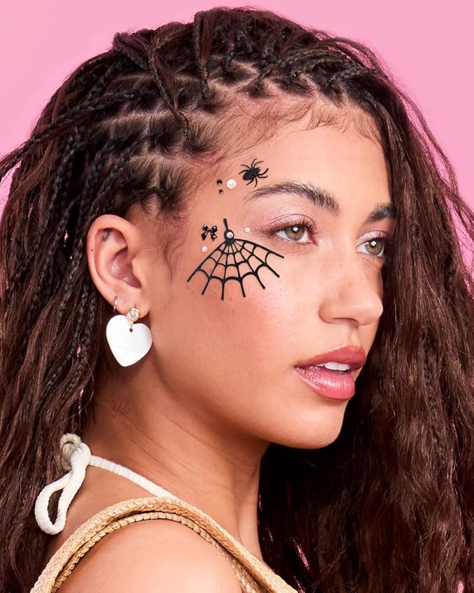 xo, Fetti Romantic Horror Face Gems - 79 pcs. | Gothic Bachelorette Face Stickers, Spooky Birthday Rhinestone Accessory, Halloween Party Decorations