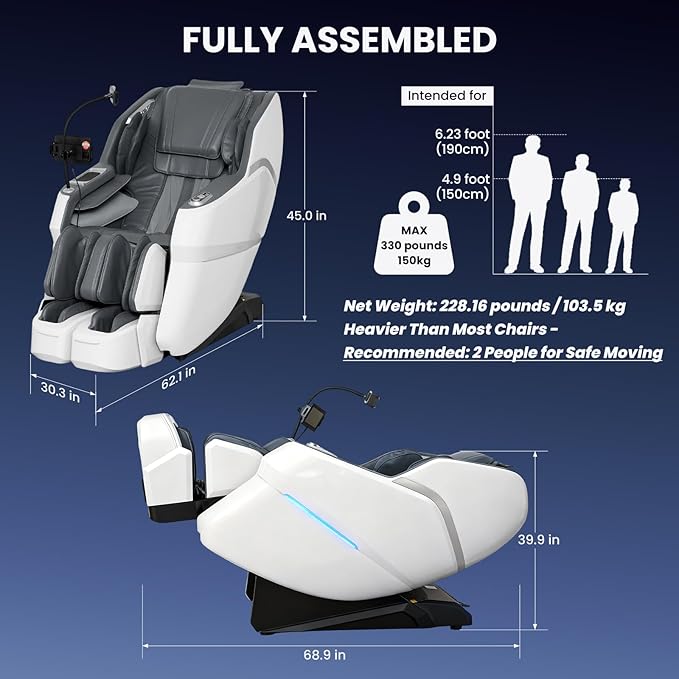 4D Massage Chair Full Body, Unique 2026 Space Walk & Ankle Stretch, Zero Gravity SL-Track Shiatsu Massage Chair Recliner with Electric Calfrest Extension & Foot Rollers, AI Voice, S002 White