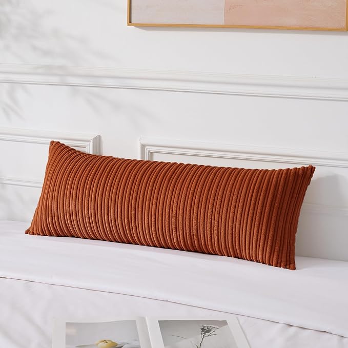 UGASA Fall 14x36 Inch Pillow Cover Pack of 1 Soft Boho Stripe Corduroy Large Long Rectangle Lumbar Cushion Case Farmhouse Decorative Throw Pilowcase for Bed, Couch, Sofa, Bedroom, Burnt Orange