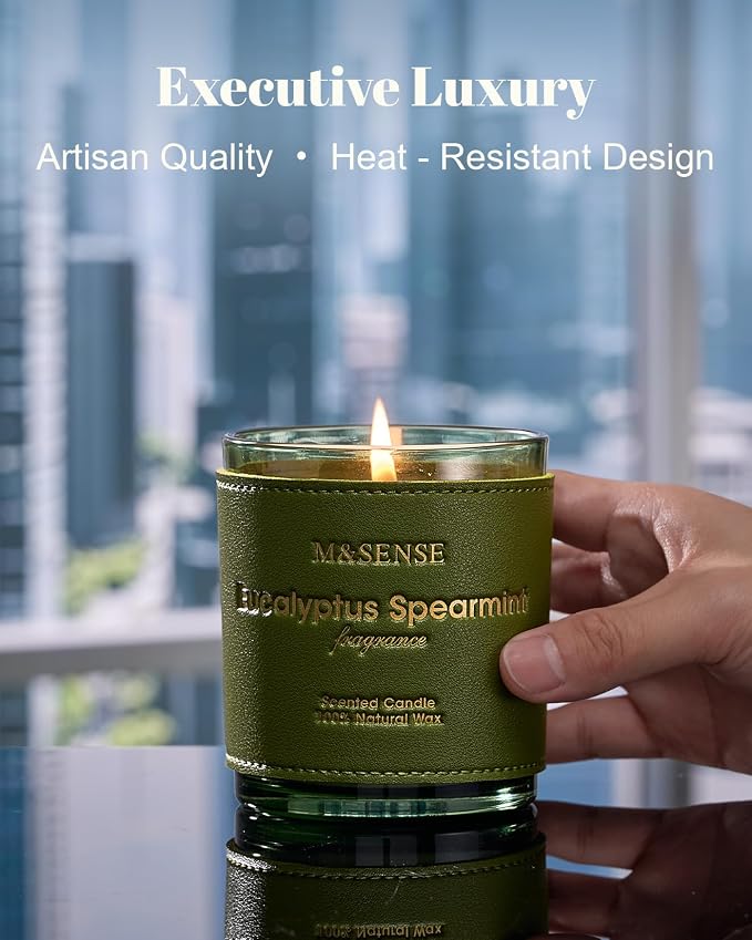 M&SENSE Eucalyptus Mint Vegan Soy Candles, 10oz | 42-Hour Long Burning, Summer Home Fragrance, Stress Relief Calming Meditation, Housewarming Gifts