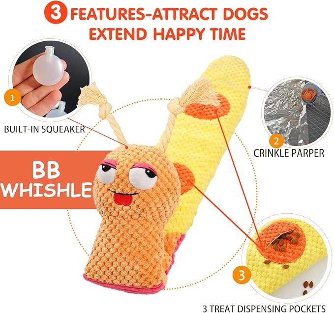 lilfrd Dog Puzzle Enrichment Toy, Squeaky Crinkle Plush Snail Pup Toys