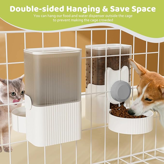 Hanging Cage Auto Pet Food Bowl Water Bottle Dispenser, 1L, Grey | Auto Gravity Pet Feeder and Waterer Set, Kennel Feeding Station, Crate Feeder Dish, For Rabbit Puppy Cats Ferret