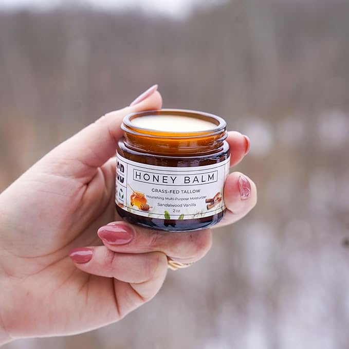 Tallow Honey Balm, Organic Body Butter, Grass-Fed Beef Tallow for Skin, Soothing All-Natural Moisturizer for Body and Face | Made in USA - 2 oz (Sandalwood Vanilla)