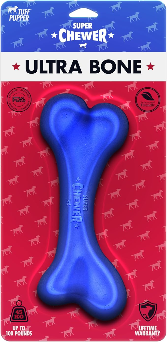 SuperChewer Tough Dog Bone Toy | Lifetime Replacement | Strong Natural Rubber | Great Dog Fetch Toy | Chew Toys for Dogs | Ultra Durable Chew Toys for Moderate Chewers | Large Breed Tested