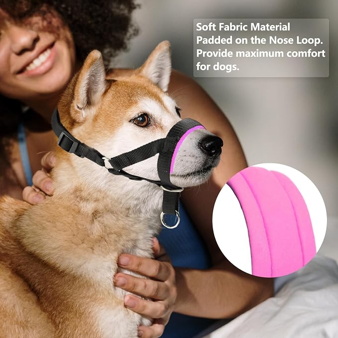 Dog Head Collar, Head Collar with Fabric Padded, Adjustable Training Tool Stop Dog's Pulling (M, Black)