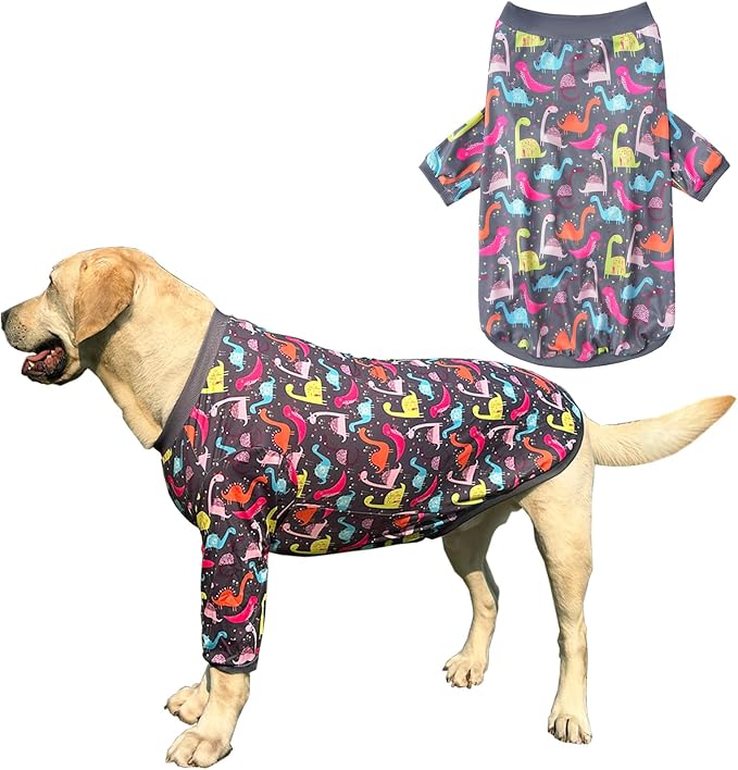 Dog Grey T Shirts with Color Dinosaur Pattern Printed Pet Shirt Softable Pajamas Large Dogs (XL, Grey)