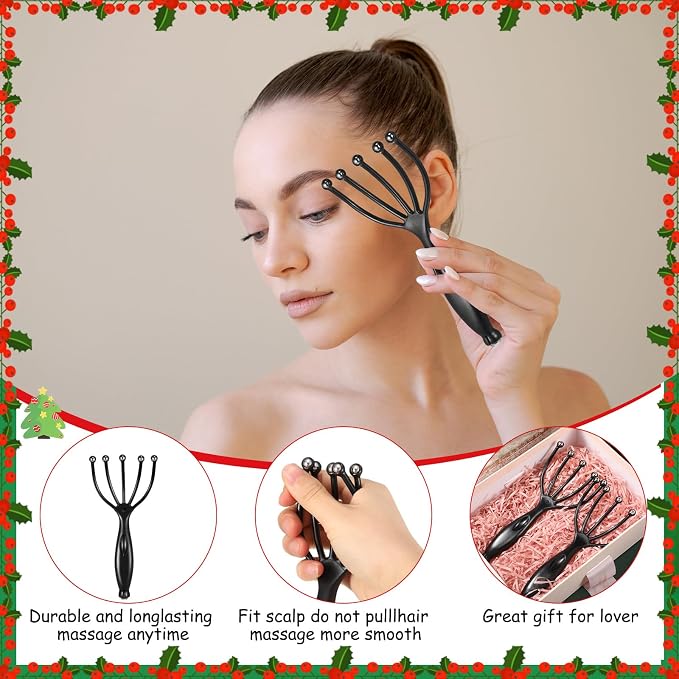 TrelaCo 24 Pcs Scalp Massager Portable Handheld Spa Head Massager for Deep Relaxation and Stress Reduction Manual Head Massage Tool for Office Home Christmas Gift (Black)
