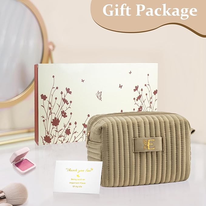 COSHAYSOO Fashion Christmas Gifts for 20 30 40 Year Old Woman Personalized Makeup Bag Initial Cosmetic Pouch, Practical 20th 30th 40th Birthday Gift Ideas for Women Sister Bestie Siblings Letter E
