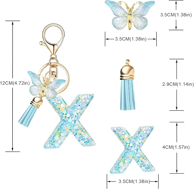 Fashion Alphabet Initial Letter Keychain Tassel Butterfly Pendant Key Ring for Purse Handbags Women Girl