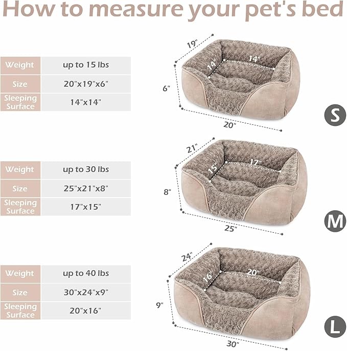 Large Rectangle Orthopedic Dog Bed for Medium Small Dogs, Washable Soft Calming Puppy Sleeping Cuddler With Anti-Slip Bottom L(30"x24"x9")