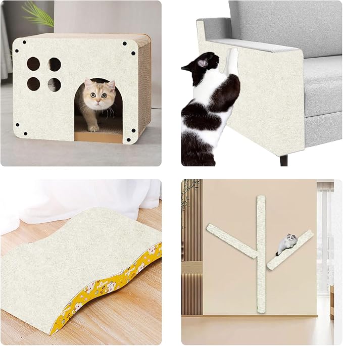SREBAY Cat Scratch Couch Furniture Protector, Self-Adhesive Scratch Pad | 78.7x15.8In Thickened, DIY Climbing Cat Carpet Mat for Door Window Protector, Couch Guard from Claw with Pins&Tape, OffWhite