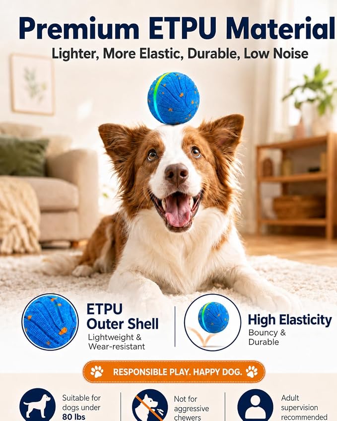 Xeuch Smart Interactive Dog Toy Balls, Automatic Moving Ball for Puppy, Medium and Large Dogs, ETPU Material, Motion Activated Rolling & Rotating Bouncy Toy for Dog Enrichment & Stimulation