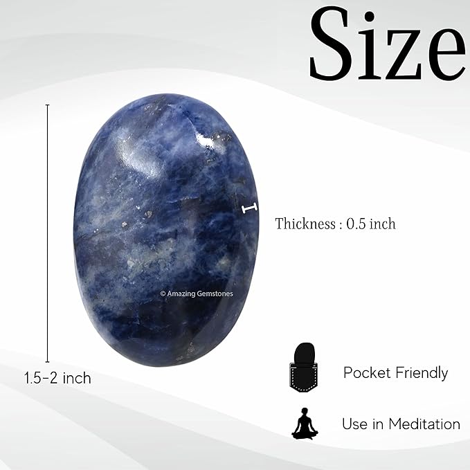 Amazing Gemstone Sodalite Crystals and Healing Stones - Large Palm Stone Crystals Piedra - Crystal for Good Luck, Balanced Positive Energy, Meditation - Unique Stocking Stuffers Gifts for Women, Men
