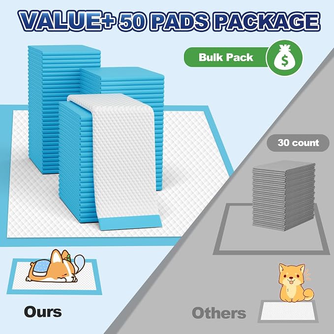 Puppy Pads 50 Pack, 34"x28" Extra Large Dog Pee Pads Thicker Disposable Dog Training Pads Super Absorbent & Leak-Proof, xl 6-Layer Quick-Dry potty Training Pads for doggie, Cats, Rabbits, Pet Supplies