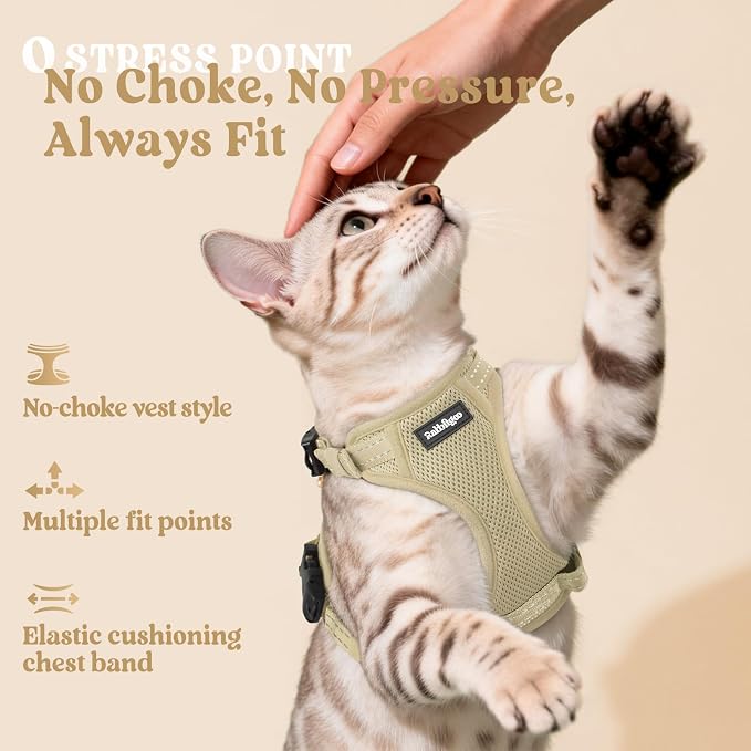 rabbitgoo Cat Harness and Leash Set, Easy-on with Neck Buckle, Cream Coffee