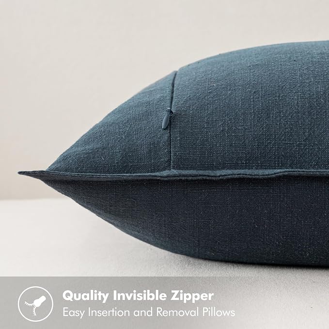 MIULEE Decorative Linen Pillow Covers 18x18 Inch Deep Blue | Boho Farmhouse Neutral Couch Throw Pillows for Bed, Pack of 2 Accent Coastal Modern Pillowcases, Sofa Livingroom Home Decor