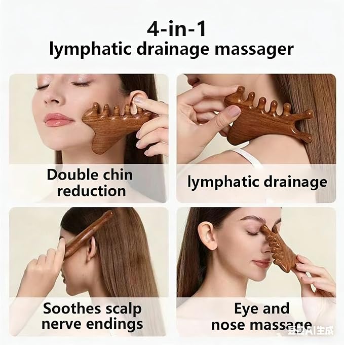 EULOGIST 4Pcs Wood Therapy Massage Tools Lymphatic Drainage Massager Wooden Massager Body Sculpting Tools for Body gua sha,Anti-Cellulite,Pain Relief