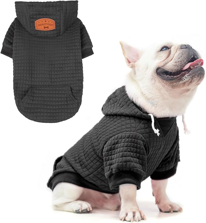 BEAUTYZOO Dog Hoodies Sweater for Medium Dogs, Waffle‑Like Laminated Coat | Warm Dog Sweatshirt with Pocket & Leash Hole, Pullover Clothes for Girl Boy Dogs, Stretchy & Easy‑On‑Off, Bulldogs Pitbulls