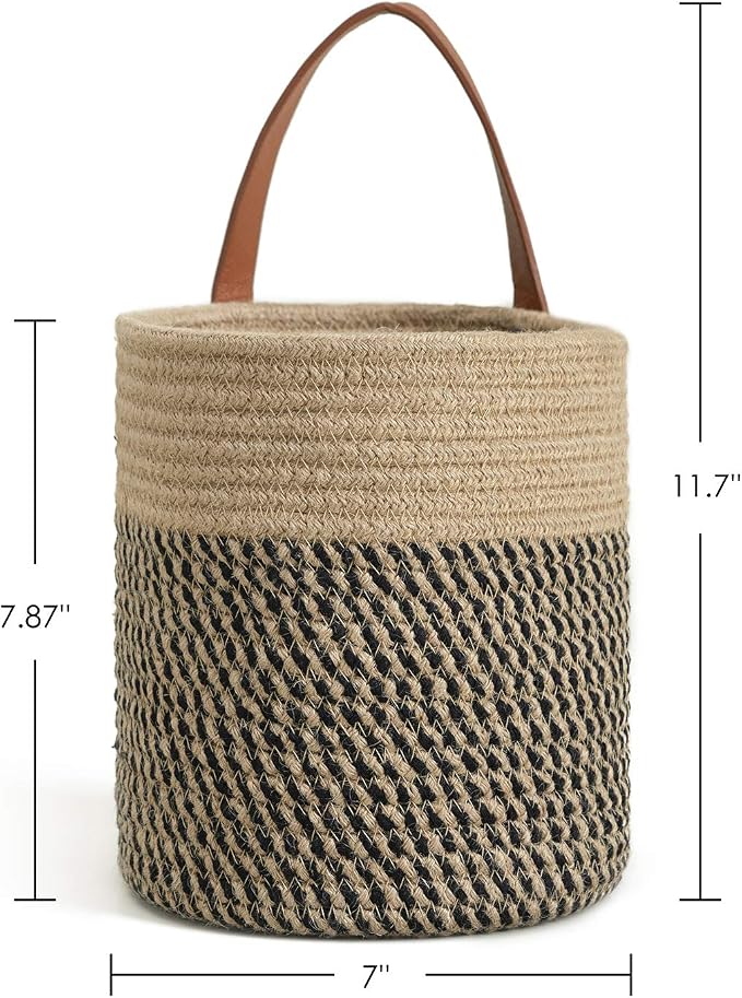 Goodpick 2 Pack Jute Rope Wall Hanging Storage Baskets for Home Decor | Boho Woven Hanging Plant Basket Decor, Decorative Basket for Home, Size 7.87×7×11.7 Inches for Wall Flower & Home Storage
