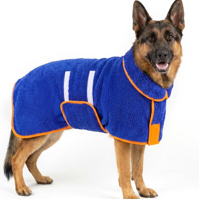 Bienbee Dog Bathrobe, Quick Drying Super Absorbent Dog Robes for After Bath, Warm Keeping Dogs Towel, Dogs Bath Supplies, Dark Blue XXL | Dog Robes with Soft Fleece, Warm & Cozy, Adjustable Fit, and Quick Drying Coat for Baths Swimming and Grooming