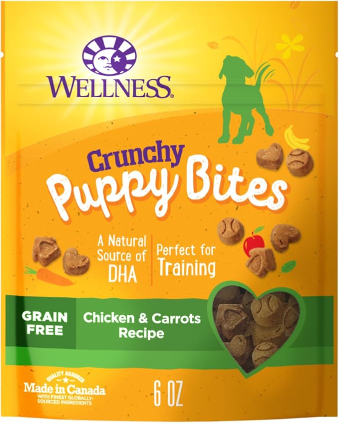 Wellness Crunchy Puppy Bites Dog Training Treats, Natural, Grain Free, Chicken and Carrot Recipe, 6 oz Bag