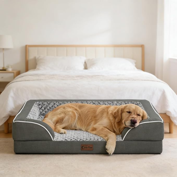 Orthopedic Dog Bed for Extra Large Dogs, 45x35in, Dark Grey | Orthopedic Foam Relieves Joint Pressure, Bolsters Supports Head And Neck, Washable Cover, Non-Slip Bottom