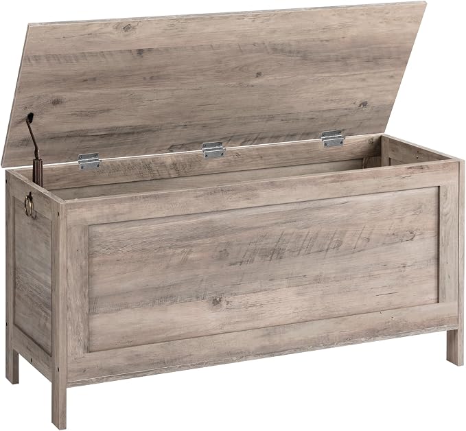 HOOBRO Toy Box, Retro Wooden Look Storage Chest with Safety Hinge, Entryway Storage Bench Supports 220 lb, 39.4 x 15.7 x 18.9 Inches Toy Chest Organizer, Easy Assembly (Greige) BG100CW01G1