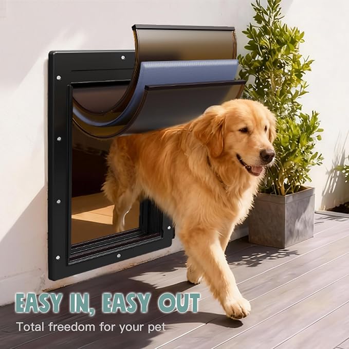 3-Flaps Large Dog Door for Wall, Pets Up to 100 lb | Insulation Flap, Magnetic Flaps, Durable Plastic Frame, Closing Panel, Resist Extreme Weather, Never Rust, Easy Installation