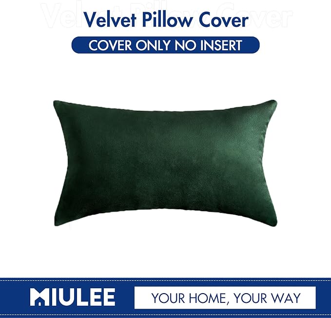 MIULEE 12x20 Inch Lumbar Velvet Throw Pillow Cover Set of 1 Army Green | Soft Luxury Decorative Throw Pillow Cover, Single Rectangle Cushion Case, Home Decor for Chair Couch Sofa Bedroom Car Bed