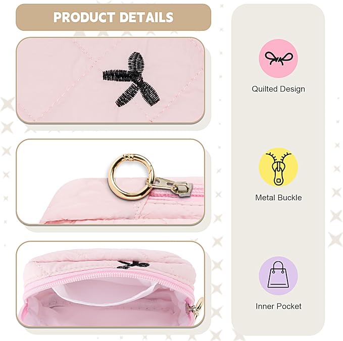 Period Bag for Teen Girls, Quilted Sanitary Napkin Storage Bag, Cute Bow Tie Menstrual Pad Pouch Tampon Holder (White)