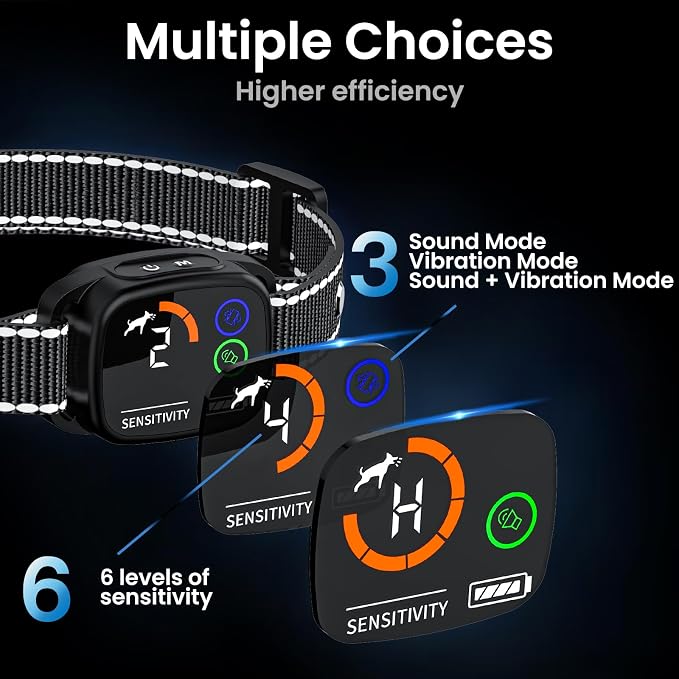 Dog Bark Collar for Small Medium Large Dogs, 2 Packs Smart Anti Barking Collars for Dog Training, with 6 Sensitivity Levels and 3 Modes Beep Vibration, IP67 Waterproof Adjustable Black Dog Collar