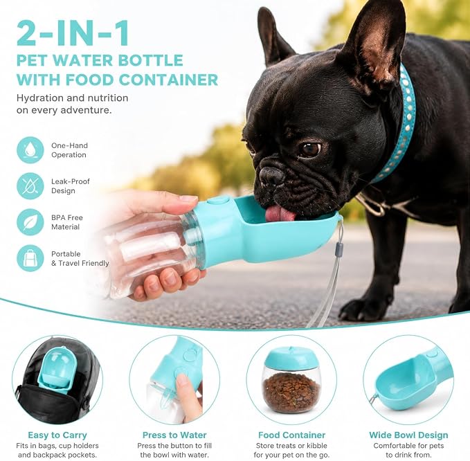 2-in-1 Dog Cat Portable Water & Food Travel Dispenser Bottle (Green)