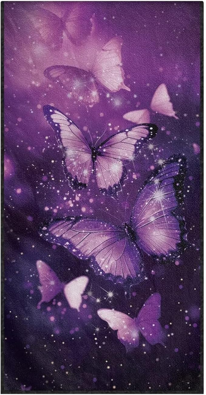 INSTANTARTS Purple Butterfly Towel Car Seat Covers Sports Car Towel Mat for Yoga and Travel