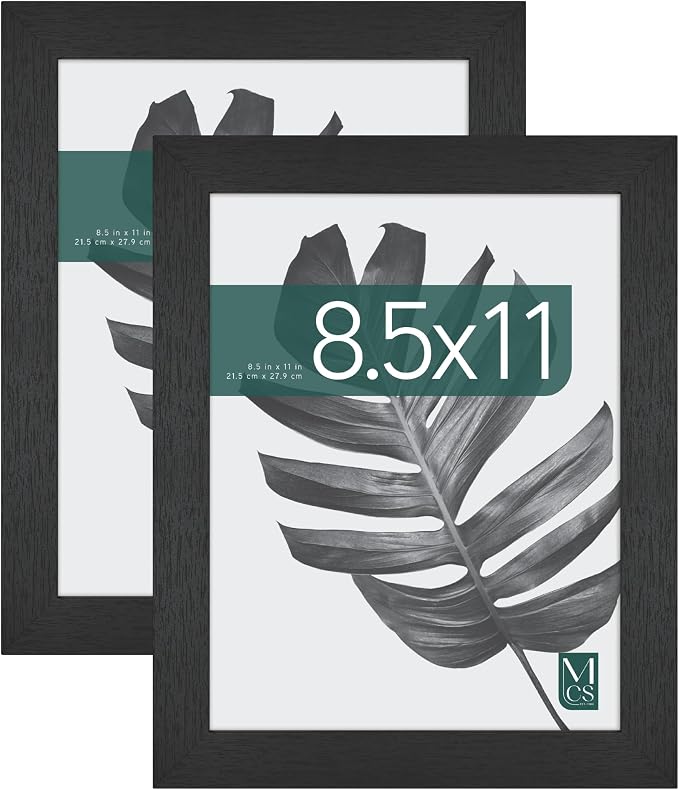 MCS Studio Gallery 8.5x11 Picture Frame Black Woodgrain Engineered Wood, Rectangle Photo Frame for Photos, Posters & Art Prints & Easel for Tapletop Display (2-Pack)
