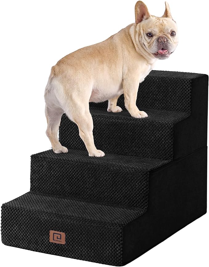 EHEYCIGA Dog Stairs for Bed 18" H, Dog 4-Steps for High Bed, Black | Pet Steps for Small Dogs and Cats, Non-Slip Balanced Pet Ramp Indoor