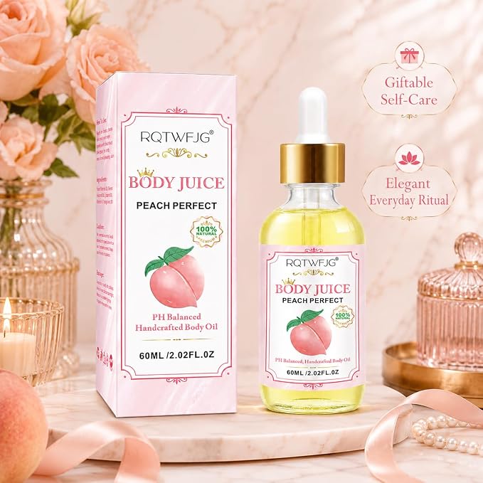 Peach Body Oil, 2.02 Fl Oz, Lightweight Body Moisturizer Oil with Dropper, Peach Scented Skin Care Oil for Dry-Feeling Skin, Massage and Daily Body Care (2.02 Fl Oz (Pack of 2))