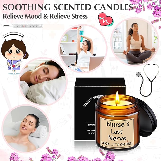 MTLEE 4 Pcs Nurses Gifts Bulk for Women, Nurse's Last Nerve Scented Candles 3.5 oz Candle CNA Gifts for Christmas Women Female Graduation Birthday Present (Tawny)