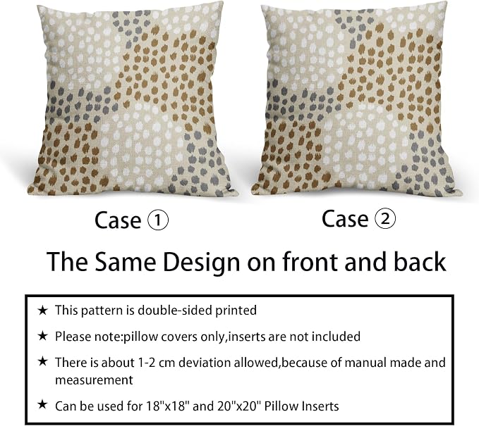 Brown White Pillow Covers 18x18 Set of 2 Boho Gray Polka Dot Throw Pillows Modern Trendy Print Decorative Outdoor Farmhouse Pillowcase Cushion Cover Linen Pillow Case Decor for Home Sofa Couch Bed