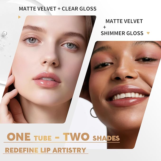 Color Nymph Matte Liquid Lipstick with Clear & Shimmer Lip Oil for Women & Girls | 2PCS Lip Makeup Set | High Pigment Color Long-Lasting Dual Ended Lip Gloss | Cruelty-Free & Vegan (2-Count, 01)