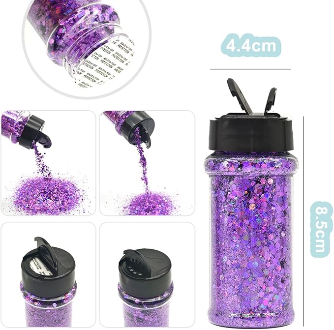 Grape - Light Purple - Craft Glitter - 2oz Glitter Shaker Bright Colorful Holographic Mix Chunky Body Glitter Bulk Wholesale 24 Colors in Shaker Cosmetic Glitter - EBLB802