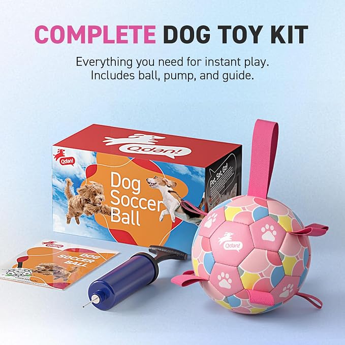 QDAN Dog Soccer Ball Toy with Strap, Pastel Color Puppy Toys Gifts, 6 Inch