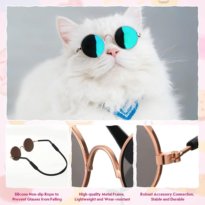 Weewooday 8 Piece Pet Costume Set for Small Dogs & Cats Tie Collars and Sunglasses for Halloween, Cosplay, Party, and Photo Shoot