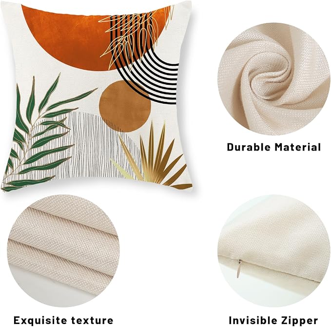 Boho Pillow Covers 20x20 Set of 2 Green Gold Orange Throw Pillows Tropical Leaves Sunset Modern Mid Century Decorative Pillowcase Outdoor Bohemian Linen Cushion Case for Couch Sofa Bed Decor