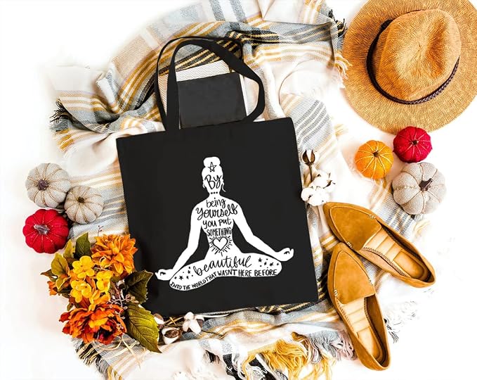 Yoga Canvas Tote Bag for Women Namaste Meditation Reusable Grocery Shoulder Shopping Bags Motivational Girl Power